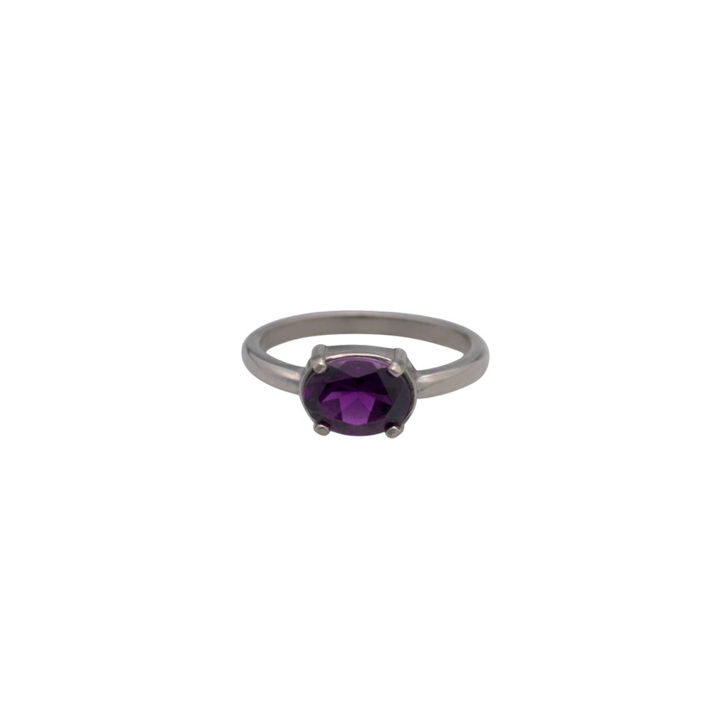 Sterling Silver Oval Natural Amethyst Ring
